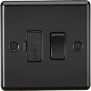 KNIGHTSBRIDGE MATT BLACK ROUNDED EDGE SWITCHED FUSED SPUR