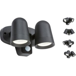 KNIGHTSBRIDGE 230V IP65 18W LED BLACK TWIN SPOT FLOODLIGHT WITH PIR