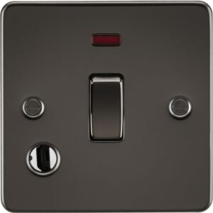 KNIGHTSBRIDGE FLAT PLATE 20A 1G DP SWITCH WITH NEON AND FLEX OUTLET - GUNMETAL