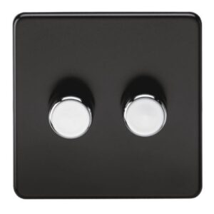 KNIGHTSBRIDGE SCREWLESS 2G 2-WAY DIMMER 60-400W - MATT BLACK WITH CHROME KNOBS