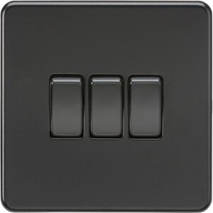 KNIGHTSBRIDGE SCREWLESS 10AX 3G 2-WAY SWITCH - MATT BLACK WITH BLACK ROCKERS