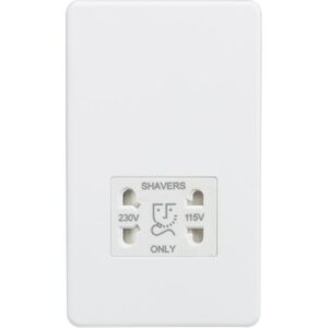 KNIGHTSBRIDGE SCREWLESS 115/230V DUAL VOLTAGE SHAVER SOCKET - MATT WHITE