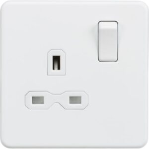 KNIGHTSBRIDGE SCREWLESS 13A 1G DP SWITCHED SOCKET - MATT WHITE WITH WHITE INSERT
