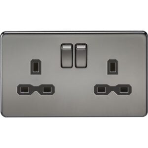 KNIGHTSBRIDGE SCREWLESS 13A 2G DP SWITCHED SOCKET - BLACK NICKEL WITH BLACK INSERT