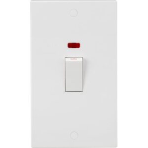 KNIGHTSBRIDGE SQUARE EDGE 2G 45A VERTICAL SWITCH (WHITE) + NEON