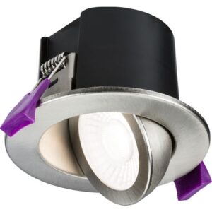 NEW KNIGHTSBRIDGE BRUSHED CHROME EVO 5/7W 2700/3K/4K/6K TILT IP65 DIMMABLE CCT DOWNLIGHT (C/O-70MM)