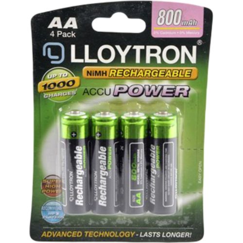 LLOYTRON RECHARGEABLE 800MAH AA BATTERY - 4PK