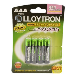 LLOYTRON RECHARGEABLE 550MAH AAA BATTERY-4PK