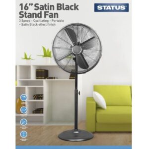 16" SATIN BLACK PEDESTAL FAN 3SP STATUS
