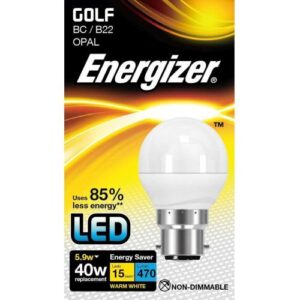 ENERGIZER LED GOLFBALL 5.2W=470L=40W BC OPAL  WARM WHITE