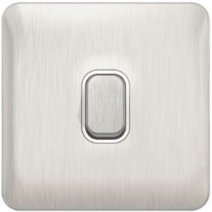 SCHNEIDER LISSE SCREWLESS BRUSHED CHROME 1G 2W SWITCH WHITE INSERT