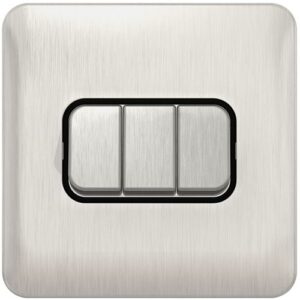 SCHNEIDER LISSE SCREWLESS BRUSHED CHROME 3G 2W SWITCH BLACK INSERT