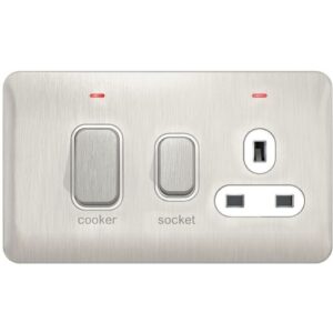 SCHNEIDER LISSE SCREWLESS BRUSHED CHROME 45A CCU + SOCKET WHITE INSERT