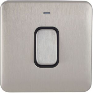 SCHNEIDER LISSE SCREWLESS BRUSHED CHROME 1G 45A DP SWITCH BLACK INSERT
