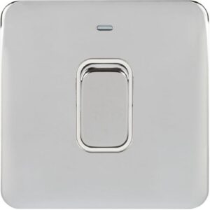 SCHNEIDER LISSE SCREWLESS POLISHED CHROME 1G 45A DP SWITCH WHITE INSERT