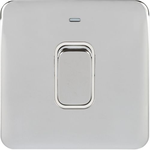 SCHNEIDER LISSE SCREWLESS POLISHED CHROME 1G 45A DP SWITCH WHITE INSERT