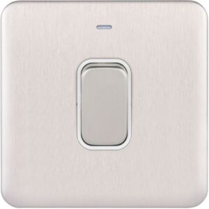 SCHNEIDER LISSE SCREWLESS BRUSHED CHROME 1G 45A DP SWITCH WHITE INSERT