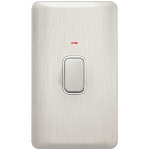 SCHNEIDER LISSE SCREWLESS BRUSHED CHROME 2G 45A DP SWITCH WHITE INSERT