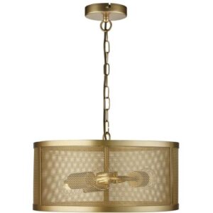 SEARCHLIGHT FISHNET 3LT DRUM CEILING PENDANT - MATT GOLD MESH