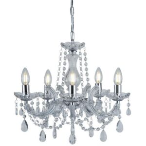 SEARCHLIGHT MARIE THERESE 5LT CEILING PENDANT - CHROME & CLEAR CRYSTAL