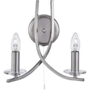 SEARCHLIGHT ASCONA 2LT WALL LIGHT - SATIN SILVER & CLEAR GLASS SCONCES