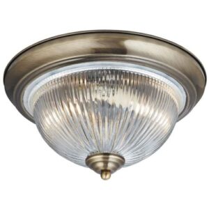 SEARCHLIGHT AMERICAN DINER 2LT FLUSH - ANTIQUE BRASS & GLASS, IP44