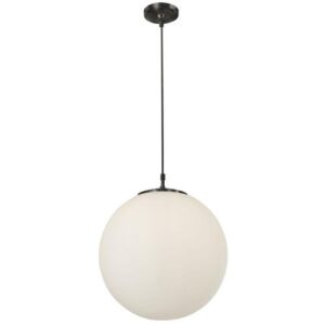 SEARCHLIGHT ATOM CEILING PENDANT - BLACK METAL & OPAL GLASS