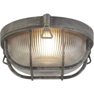 SEARCHLIGHT BULKHEAD ROUND OUTDOOR LIGHT BLACK SILVER METAL & CLEAR GLAS