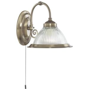 SEARCHLIGHT AMERICAN DINER WALL LIGHT - ANTIQUE BRASS & CLEAR GLASS