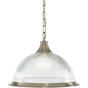 SEARCHLIGHT AMERICAN DINER CEILING PENDANT - ANTIQUE BRASS & GLASS