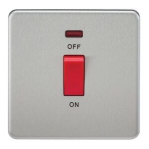 KNIGHTSBRIDGE SCREWLESS 45A 1G DP SWITCH WITH NEON - BRUSHED CHROME