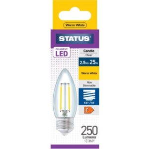 STATUS LED FILAMENT CANDLE 2W=25W ES CLEAR W/W