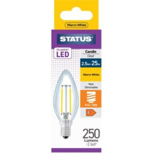 STATUS LED FILAMENT CANDLE 2.5W=25W SES CLEAR W/W