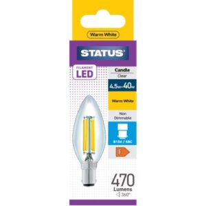 STATUS LED FILAMENT CANDLE 4.5W=40W SBC CLEAR W/W