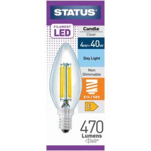 STATUS LED FILAMENT CANDLE 4W=40W SES CLEAR DAYLIGHT