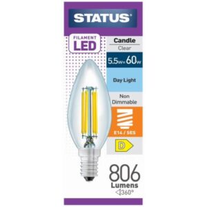 STATUS LED FILAMENT CANDLE 5.5W=60W SES CLEAR DL