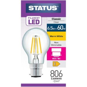 STATUS LED FILAMENT GLS 7W=60W BC CLEAR W/W