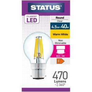 STATUS LED FILAMENT GOLFBALL 4.5W=40W BC CLEAR W/W
