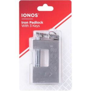 IONOS HEAVY DUTY PADLOCK - HARDENED STEEL SHACKLE - SOLID IRON BODY - 3 IRON KEYS