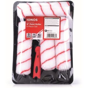 IONOS PAINT ROLLER TRAY - 9" - 5 X 9" ROLLERS, 1 X ZINC PLATED FRAME, 1 X PLASTIC HANDLE, 1 X 9" BLACK TRAY - POLYESTER MATERIAL