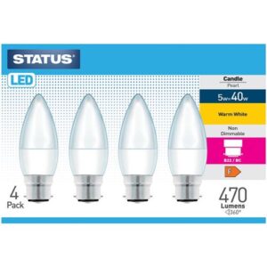 STATUS LED CANDLE 5W=40W=470L BC OP WW 4PACK