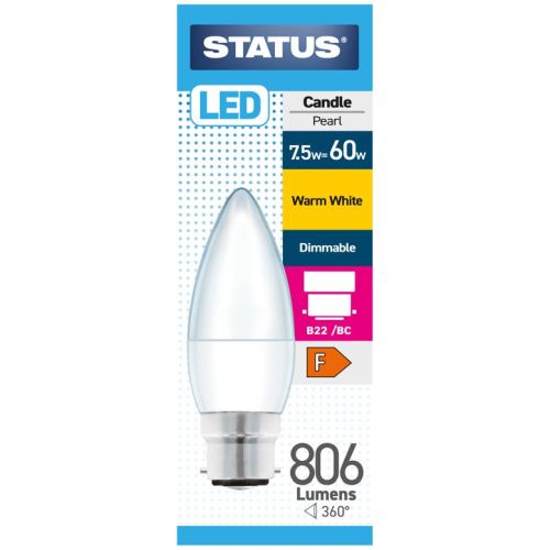 STATUS LED CANDLE 7.5W=806LM.=60W BC DIM OP W/W