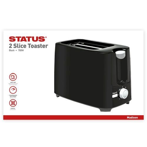 STATUS MADISON 2 SLICE 750W BLACK TOASTER