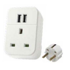 STATUS MAINS EURO TO UK SKT + 2 USB SKT ADAPTOR