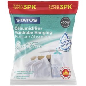 IONOS HANGING WARDROBE DEHUMIDIFIER POUCH - 3 X 180G - 3 X 400ML