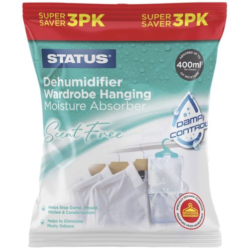 IONOS HANGING WARDROBE DEHUMIDIFIER POUCH - 3 X 180G - 3 X 400ML