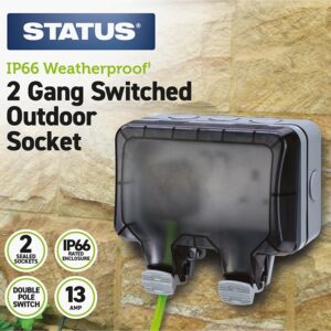 STATUS 2GANG  IP66 SWITCHED OUTDOOR SOCKET
