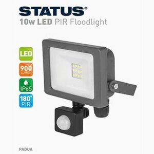 STATUS (PRE-WIRED) 10W=900LM LED FLOODLIGHT + PIR 6400K BLACK