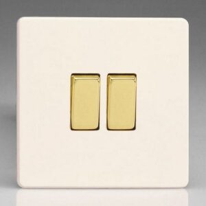 VARILIGHT PRIMED WHITE SCREWLESS 2G 2W SWITCH BRASS SWITCHES