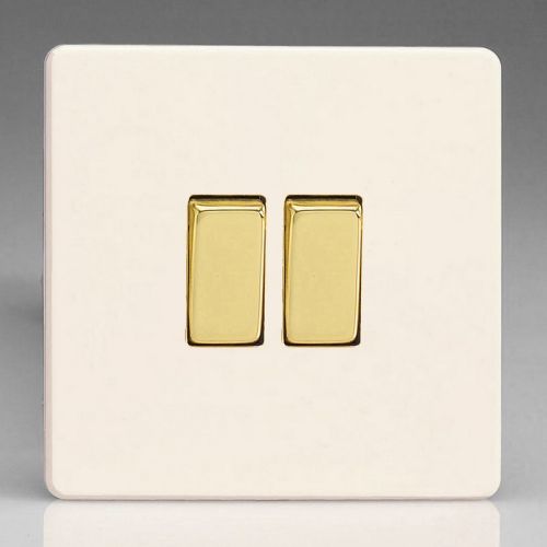 VARILIGHT PRIMED WHITE SCREWLESS 2G 2W SWITCH BRASS SWITCHES